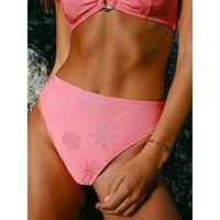 Chelsea Peers Jacquard Coastal High Waist Bikini Bottoms - Coral Pink - Pink