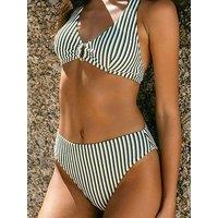 Chelsea Peers Crinkle Stripe High Waist Bikini Bottoms - Green - Green