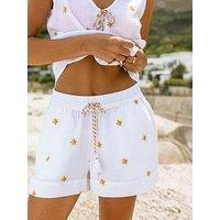 Chelsea Peers Cotton Cheesecloth Embroidered Sunburst Shorts - White