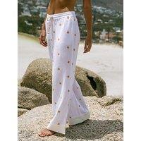 Chelsea Peers Cotton Cheesecloth Embroidered Sunburst Trousers - White