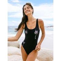 Chelsea Peers Embroidered Palm Party Swimsuit - Black