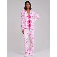 Loungeable Night Super Soft Long Sleeve Tie Front Pyjama Set - Pink