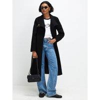 River Island Womens Longline Belted Wrap Dressing Gown Coat - Black