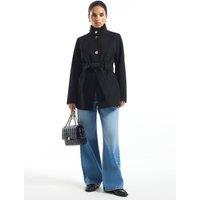 River Island Womens Petite Belted High Neck Short Coat - Black