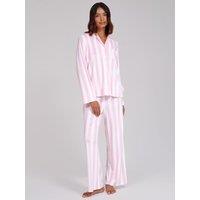 Loungeable Womens Stripe Velour Button-Down Pyjama Set - Pink