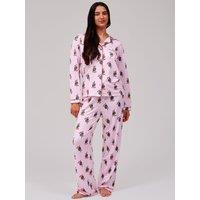 Loungeable Olive You Print Jersey Traditional Revere Pyjama Set - Pink