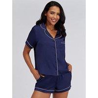 Boux Avenue Luxe Satin Ss Revere & Short - Navy