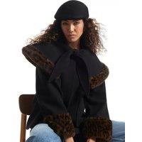 River Island Womens Fur-Trim Cape Detail Tie-Front Jacket - Black