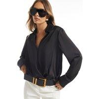 River Island Womens Wrap Front V-Neck Long Sleeve Blouse - Black