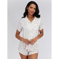Boux Avenue Floral Satin Short Pj Set - Ivory Mix