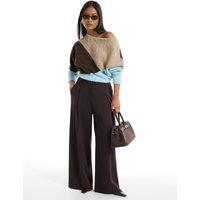 River Island Womens Petite Crepe Pleat Front Wide Leg Trousers - Brown