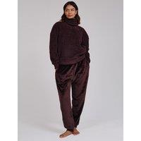 Loungeable Borg Removable Snood Jumper & Luxury Fleece Jogger Lounge Set - Brown