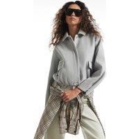 River Island Womens Cropped Popper Front Brushed Jacket - Grey