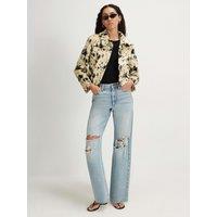 River Island Cow Print Soft-Touch Button-Through Jacket - Black