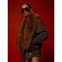 River Island Womens Faux Fur Collar Herringbone Coat - Grey