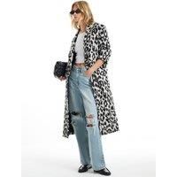 River Island Womens Leopard Longline Single-Breasted Duster Coat - Brown