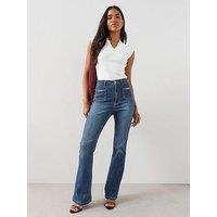 The Very Collection Women'S Patch Pocket Flared Jeans With Horsebit Trim - Dark Wash