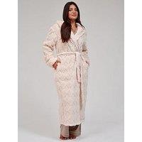 Loungeable Womens Diamond Cut Hooded Maxi Dressing Gown - Cream
