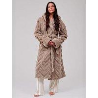 Loungeable Chevron Texture Midi Dressing Gown - Brown