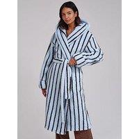 Loungeable Womens Hooded Stripe Tie Waist Midi Dressing Gown - Blue
