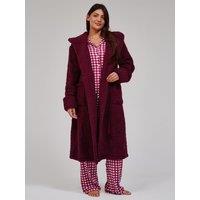 Loungeable Womens Chunky Sherpa Hooded Midi Dressing Gown - Purple
