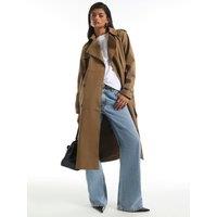 River Island Womens Tie Belt Longline Casual Trench Coat - Brown