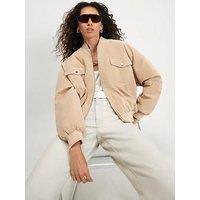 River Island Womens Oversized Suedette Zip-Through Bomber Jacket - Cream