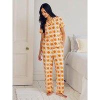 Chelsea Peers Cotton Sunshine Tile Print Long Pyjama Set - Off White