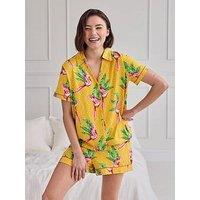 Chelsea Peers Parrot Wavy Stripe Print Short Pyjama Set - Orange