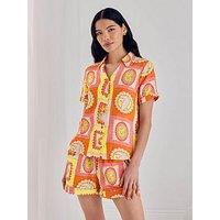 Chelsea Peers Cotton Cheesecloth Tropical Patchwork Print Short Pyjama Set - Multi