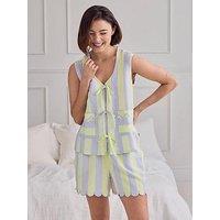 Chelsea Peers Linen Blend Scallop Edge Tie-Front Stripe Cami Short Pyjama Set - Lilac - Orange