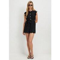 River Island Button Detail Playsuit - Black