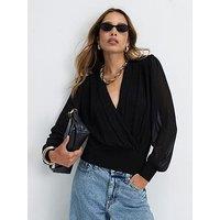 River Island Hybrid Knit Long Sleeve Top - Black