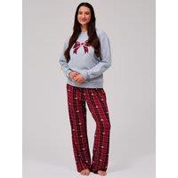 Loungeable Bow Sweatshirt & Bow Check Jersey Pyjama Set