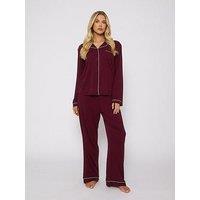 Loungeable Rib Long Sleeved Traditional Pyjama Set - Red