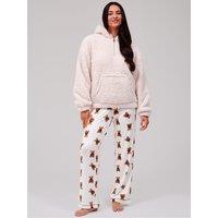 Loungeable Borg Quarter Zip Hoodie - Cream