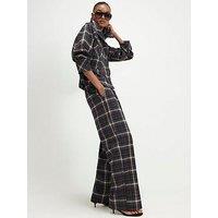 River Island Womens Checked Wide Leg Pleated Trousers - Blue