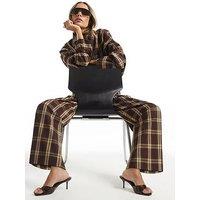 River Island Womens Check Barrel Leg Wide Leg Trousers - Brown