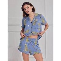 Chelsea Peers Modal Midnight Leopard Print Short Pyjama Set - Blue