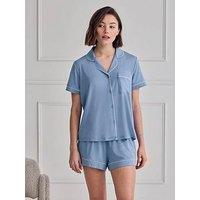 Chelsea Peers Modal Short Button Up Pyjama Set - Powder Blue - Blue