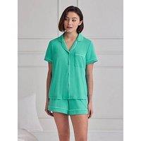 Chelsea Peers Modal Short Button Up Pyjama Set - Aqua - Teal