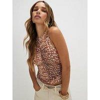 River Island Short Bambi Ruched Front Top - Beige