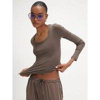 River Island Long Sleeve Soft Touch Scoop Neck Top - Brown