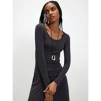 River Island Long Sleeve Soft Touch Scoop Neck Top Coord - Grey