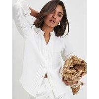 River Island Pintuck Frill Sleeve Blouse - White