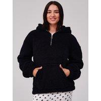 Loungeable Borg Quarter Zip Hoodie - Black