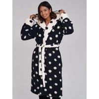 Loungeable Womens Hooded Contrast Trim Midi Dressing Gown