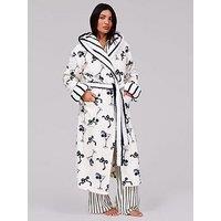 Loungeable Martini Bow Printed Flannel Fleece Midi Robe With Stripe Contrast Trim
