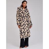 Loungeable Chunky Sherpa Leopard Print Hooded Midi Robe