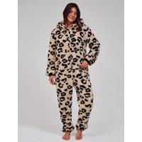 Loungeable Womens Chunky Sherpa Hooded Zip Front Jumpsuit
